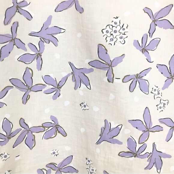 Senlis Anthropologie 100% Cotton Purple Cream Floral Puff Sleeve Blouse - Picture 12 of 15